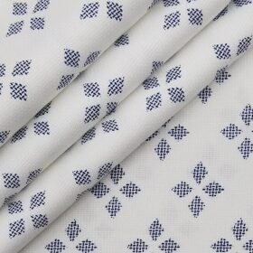 Monza White 100% Superfine Cotton Royal Blue Printed Shirt Fabric (1.60 M)
