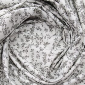 Monza White 100% Superfine Cotton Grey Floral Printed Shirt Fabric (1.60 M)