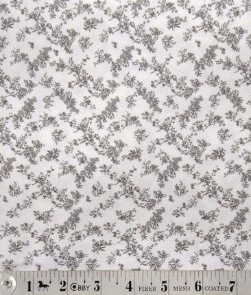 Monza White 100% Superfine Cotton Grey Floral Printed Shirt Fabric (1.60 M)