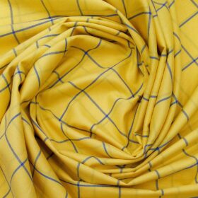 Monza Bright Yellow 100% Superfine Cotton Royal Blue Broad Checks Shirt Fabric (1.60 M)