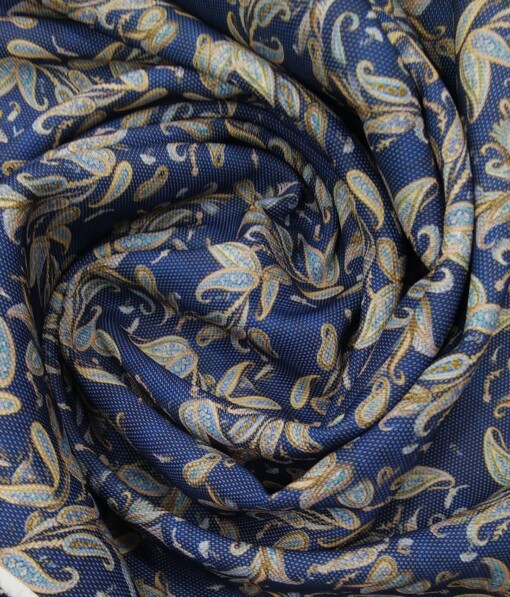 Mark & Peanni Blue Terry Rayon Multi Color Floral Print Jute Weave Unstitched Blazer or Bandhgala Fabric (2 M)