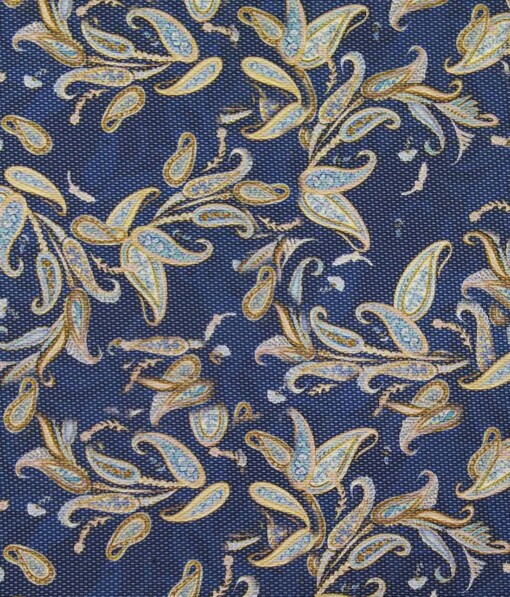 Mark & Peanni Blue Terry Rayon Multi Color Floral Print Jute Weave Unstitched Nehru Jacket Fabric (1 M)
