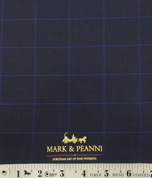 Mark & Peanni Dark Navy Blue Checks Terry Rayon Unstitched Fabric (1.25 Mtr) For Trouser