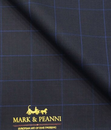 Mark & Peanni Dark Navy Blue Checks Terry Rayon Unstitched Fabric (1.25 Mtr) For Trouser