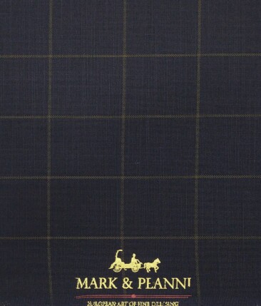 Mark & Peanni Dark Navy Blue base Brown Checks Terry Rayon Unstitched Fabric (1.25 Mtr) For Trouser