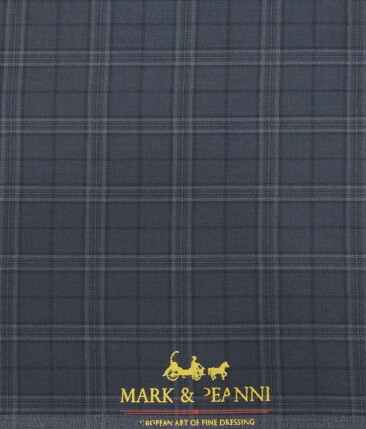 Mark & Peanni Slate Greyish Blue Checks Terry Rayon Unstitched Fabric (1.25 Mtr) For Trouser