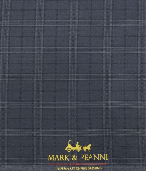 Mark & Peanni Slate Greyish Blue Checks Terry Rayon Unstitched Fabric (1.25 Mtr) For Trouser