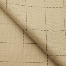 Mark & Peanni Beige base Brown Structured Checks Terry Rayon Unstitched Fabric (1.25 Mtr) For Trouser