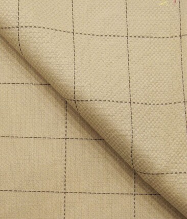 Mark & Peanni Beige base Brown Structured Checks Terry Rayon Unstitched Fabric (1.25 Mtr) For Trouser