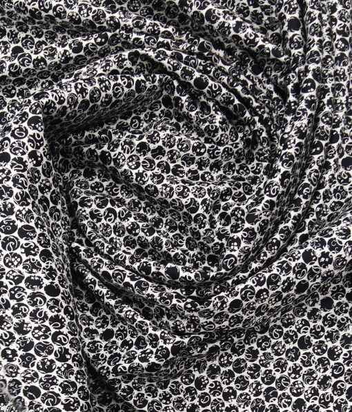 Nemesis White 100% Egyptian Cotton Black Print Shirt Fabric (1.60 M)