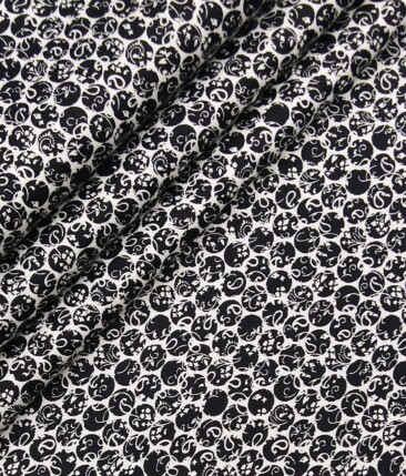 Nemesis White 100% Egyptian Cotton Black Print Shirt Fabric (1.60 M)
