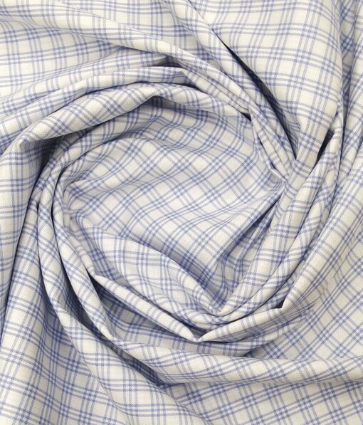 Nemesis White Oxford Weave 100% Egyptian Cotton Blue Checks Shirt Fabric (1.60 M)