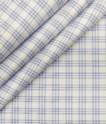 Nemesis White Oxford Weave 100% Egyptian Cotton Blue Checks Shirt Fabric (1.60 M)