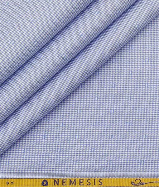 Nemesis Sky Blue 100% Egyptian Cotton Houndstooth Weave cum Dobby Shirt Fabric (1.60 M)
