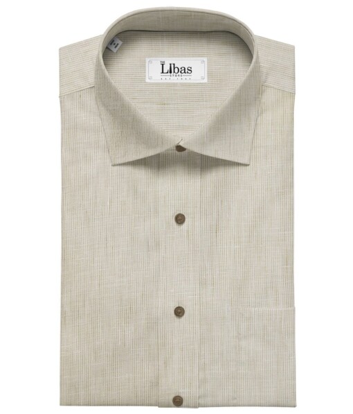 Raymond Off-White 100% Pure Linen 70 LEA Brown Striped Shirt Fabric (1.60 M)