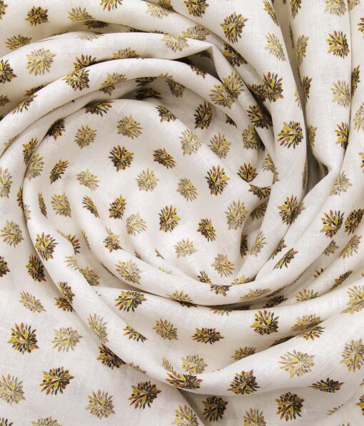 Raymond Off-White 100% Pure Linen 70 LEA Multi Color Digital Floral Print Shirt Fabric (1.60 M)