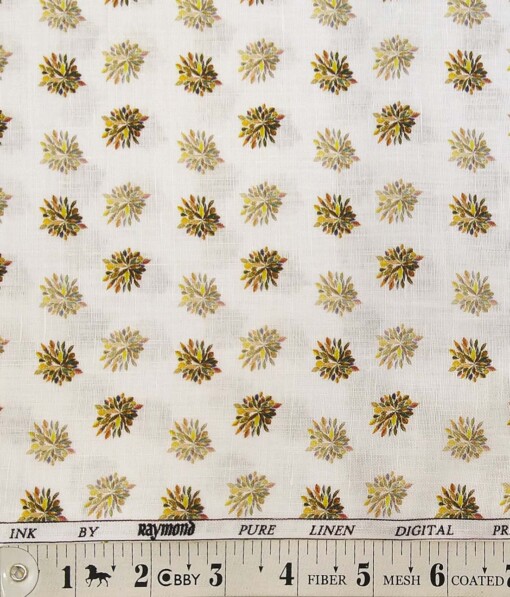 Raymond Off-White 100% Pure Linen 70 LEA Multi Color Digital Floral Print Shirt Fabric (1.60 M)