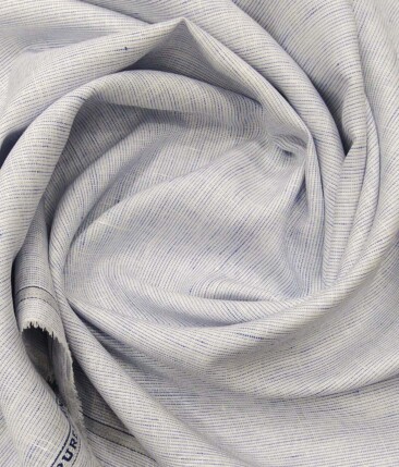 Raymond White 100% Pure Linen 70 LEA Blue Striped Shirt Fabric (1.60 M)