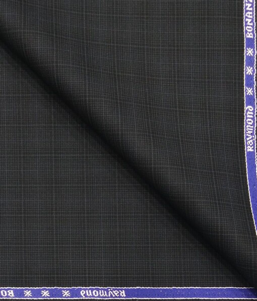 Raymond Blackish Grey base Greyish Blue Self Checks Poly Viscose Unstitched Fabric (1.25 Mtr) For Trouser