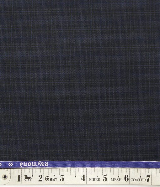 Raymond Dark Blue Self Checks Poly Viscose Unstitched Fabric (1.25 Mtr) For Trouser