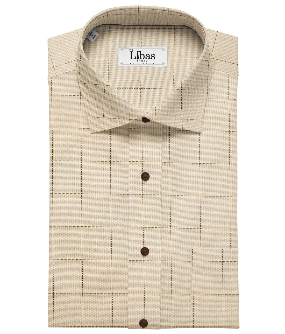 Giza House by Soktas Beige 100% Finest Egyptian Cotton Brown Checks Shirt Fabric (1.60 M)