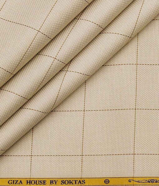 Giza House by Soktas Beige 100% Finest Egyptian Cotton Brown Checks Shirt Fabric (1.60 M)