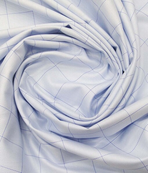 Giza House by Soktas Sky Blue 100% Finest Egyptian Cotton Blue Checks Shirt Fabric (1.60 M)