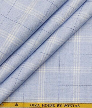 Giza House by Soktas Sky Blue 100% Finest Egyptian Cotton Burberry Checks Shirt Fabric (1.60 M)