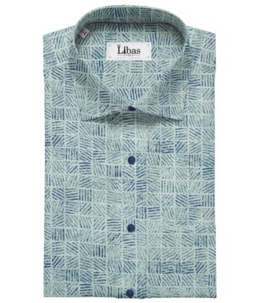Solino Mint Green 100% Super Fine Premium Cotton Blue Print Shirt Fabric (1.60 M)