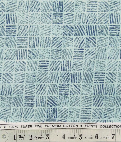 Solino Mint Green 100% Super Fine Premium Cotton Blue Print Shirt Fabric (1.60 M)