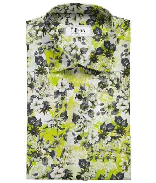 Solino Green 100% Super Fine Premium Cotton Multi Color Digital Print Shirt Fabric (1.60 M)