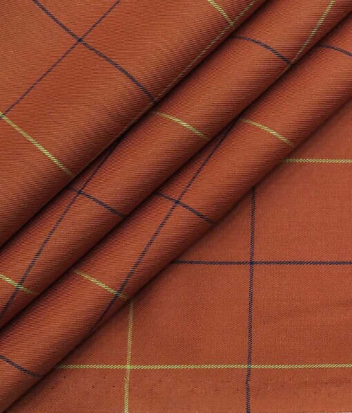 Bombay Rayon Bronze Orange 100% Pure Cotton Broad Checks Shirt Fabric (1.60 M)