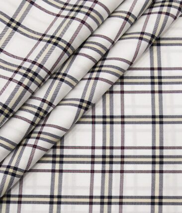 Bombay Rayon White 100% Pure Cotton Multi Color Burberry Checks Shirt Fabric (1.60 M)