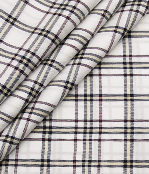 Bombay Rayon White 100% Pure Cotton Multi Color Burberry Checks Shirt Fabric (1.60 M)