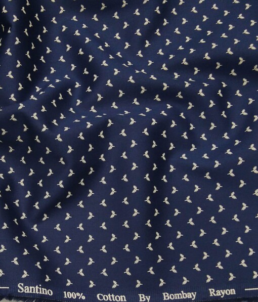 Bombay Rayon Navy Blue 100% Pure Cotton Beige Floral Print Shirt Fabric (1.60 M)