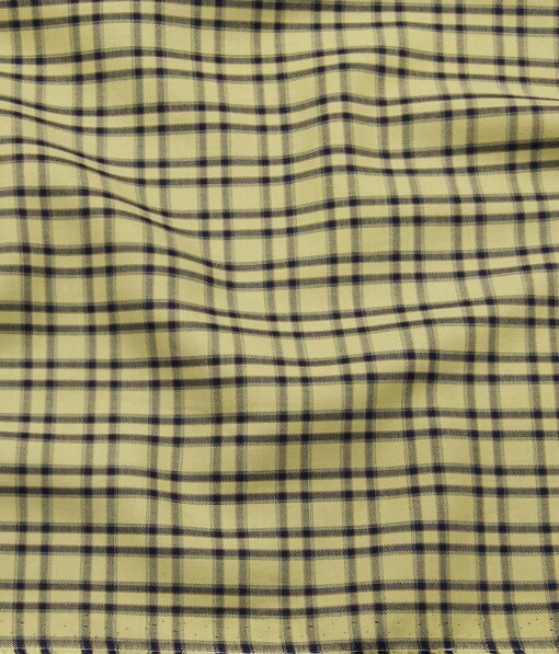 Bombay Rayon Fawn Beige 100% Pure Cotto Dark blue Burberry Checks Shirt Fabric (1.60 M)