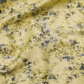 Bombay Rayon Lemon Yellow 100% Pure Cotton Floral Print Shirt Fabric (1.60 M)