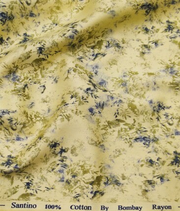 Bombay Rayon Lemon Yellow 100% Pure Cotton Floral Print Shirt Fabric (1.60 M)