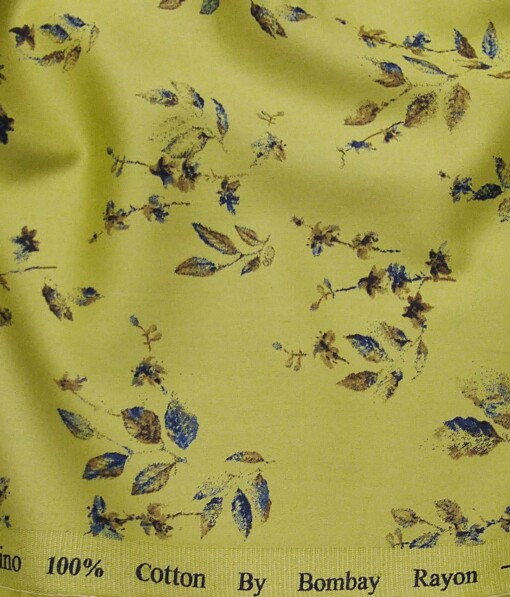 Bombay Rayon Light Green 100% Pure Cotton Floral Print Shirt Fabric (1.60 M)