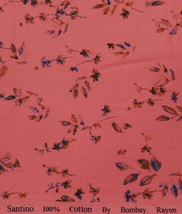 Bombay Rayon Rose Red 100% Pure Cotton Floral Print Shirt Fabric (1.60 M)