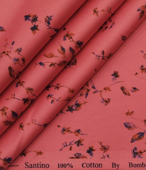 Bombay Rayon Rose Red 100% Pure Cotton Floral Print Shirt Fabric (1.60 M)