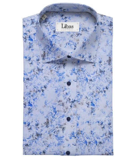 Bombay Rayon Sky Blue 100% Pure Cotton Floral Print Shirt Fabric (1.60 M)