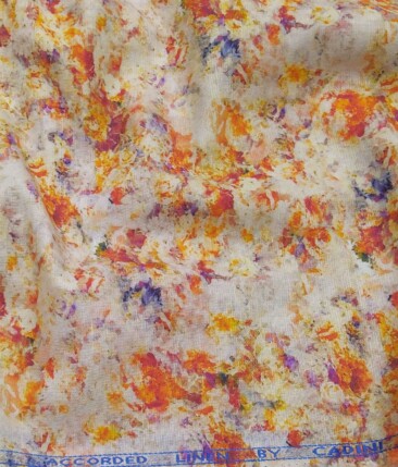 Cadini Italy Beige Cotton Linen Digital Spray Print Shirt Fabric (1.60 M)