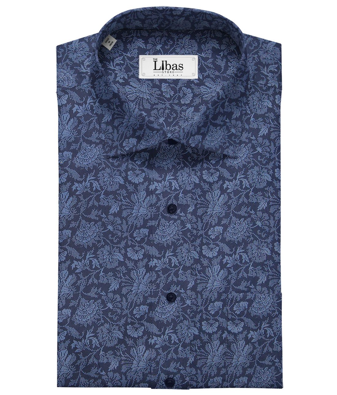 Cadini Italy Dark Blue 100% Cotton Floral Print Shirt Fabric (1.60 M)
