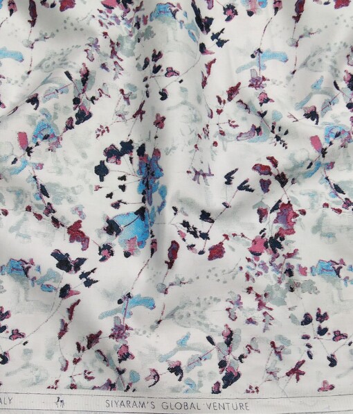 Cadini Italy White 100% Cotton Multi Color Floral Print Shirt Fabric (1.60 M)