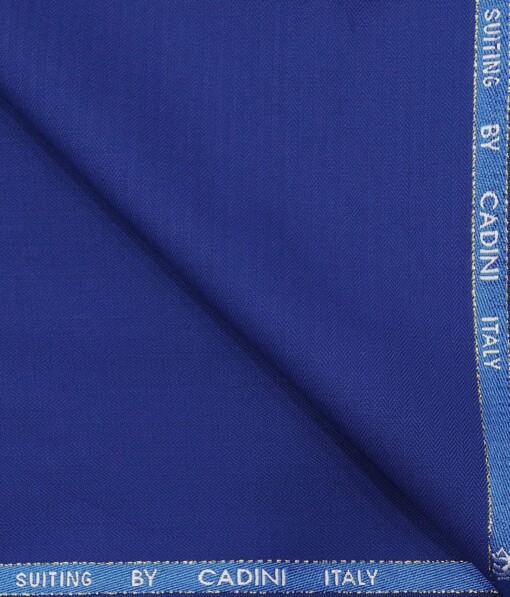 Cadini Italy by Siyaram's Bright Royal Blue Self Herringbone Strip Super 100's 20% Merino Wool  Unstitched Trouser Fabric (1.25 Mtr)
