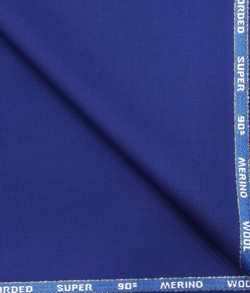 Cadini Italy by Siyaram's Bright Royal Blue Self Structured Super 90's 20% Merino Wool  Unstitched Trouser Fabric (1.25 Mtr)