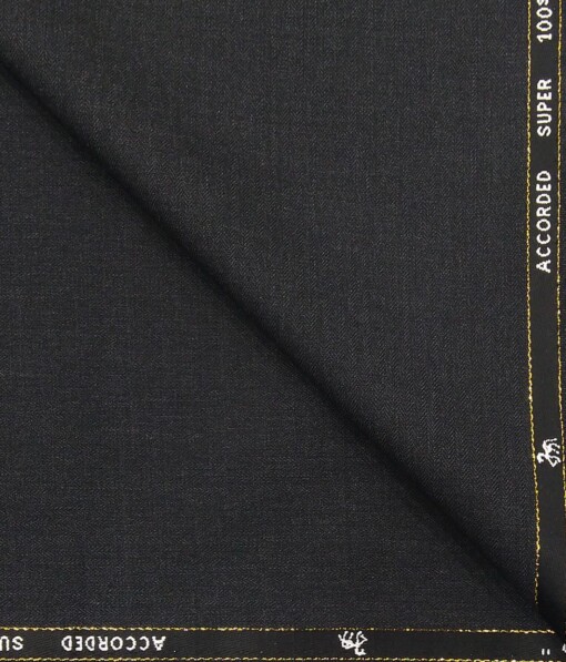Cadini Italy by Siyaram's Blackish Grey Self Herringbone Strip Super 100's 20% Merino Wool  Unstitched Trouser Fabric (1.25 Mtr)