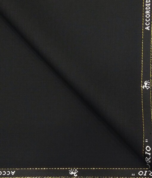 Cadini Italy by Siyaram's Black Self Herringbone Strip Super 100's 20% Merino Wool  Unstitched Trouser Fabric (1.25 Mtr)