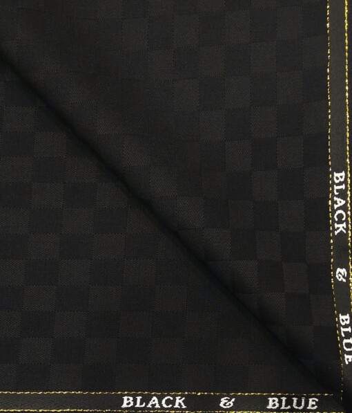Cadini Italy by Siyaram's Black Self Squares Super 90's 20% Merino Wool  Unstitched Trouser Fabric (1.25 Mtr)